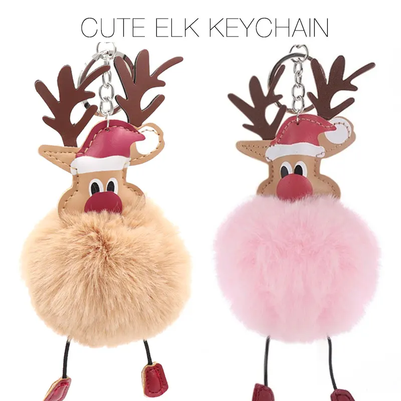 

Xmas Keychain Pendant Bag Decoration Reindeer Elk Key Ring Shop Hair Ball Key Buckle Plush Delicate Christmas Tree