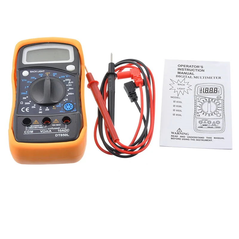 

LCD Digital Multimeter Handheld Portable Backlight Ammeter Voltmeter Ohm Tester Meter Multimeter with Wire DT830L/DT850L AC/DC