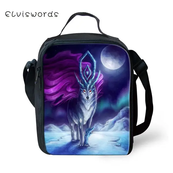CDWX3809G ELVISWORDS детская Термосумка для пищи "Fantasy Wolf" узор для маленьких мальчиков и девочек водонепроницаемый Ланч-бокс для студентов милый Контейнер для пикника - Цвет: CDWX3809G