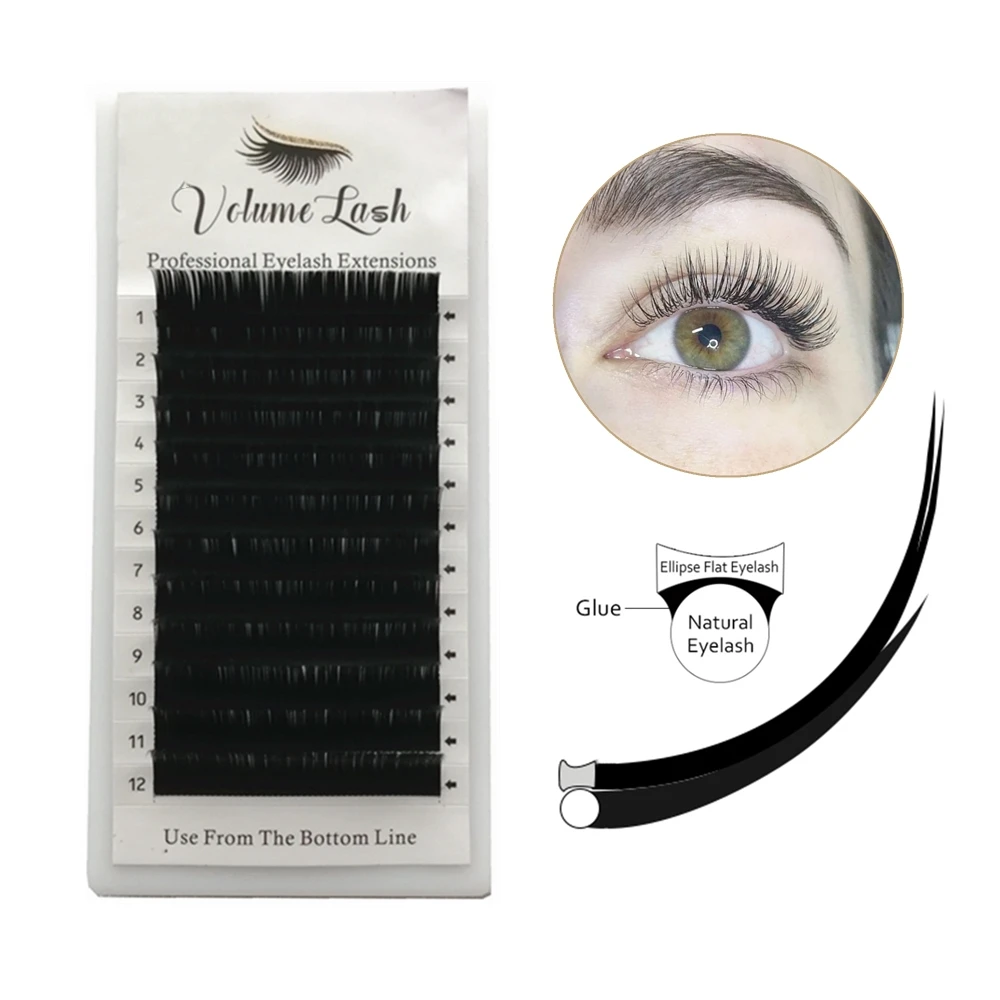 

Ellipse Flat Eyelashes Faux Mink Lashes Ellipse Lash Extensions Individual C/CC/D Lashes Natural Matte Black 0.15/0.20mm