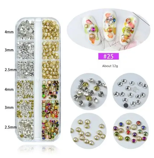 25 Nail pearl 12 сеток AB белые жемчужины для дизайна ногтей украшения смешанных размеров жемчужные стразы бусины плоские с оборота кончики для ногтей для маникюра Nailart - Цвет: 25 Nail pearl