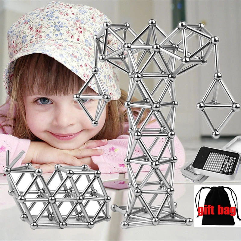 

DIY Magnetic Building Blocks Designer Magnetic Construction Set Magnetic Sticks & Steel Balls Magnet Toys for Children Adults