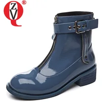 ZVQ/сапоги для верховой езды из лакированной кожи; кожаные мотоциклетные ботинки; сезон осень-зима; красивая женская обувь на среднем каблуке 4,5 см; женские ботинки