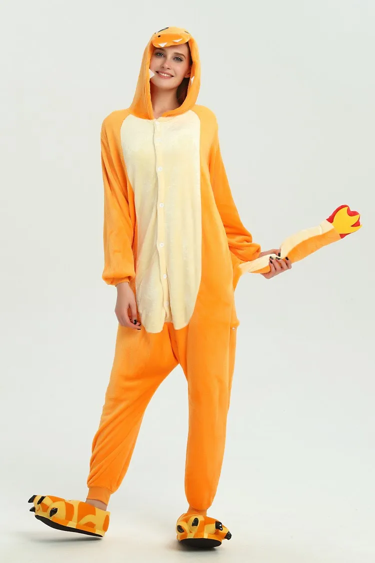 Kingurumi единорог пижамы животных мультфильм ползунки «панда» зима фланель для мужчин и женщин Комбинезон взрослых ночнушка Ститч единорог пижамы - Цвет: Fire dragon