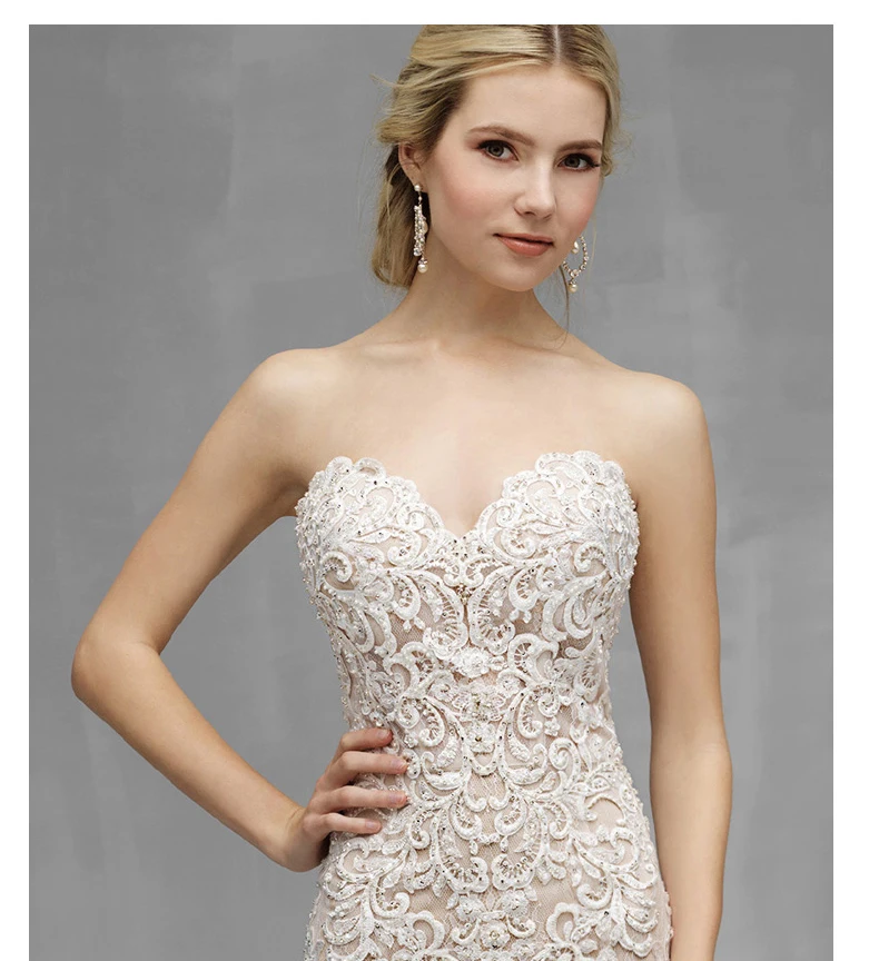 Vestido De Noiva Шампанское свадебное платье Русалка Лиф сердечком, Кружевная аппликация из бисера длинное кружевное свадебное платье из тюля свадебное платье