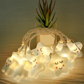 

2M 10LED Star Smiley Face Light Post Garden LED Ball String Lights Decoration Night Light for Christmas Tree Indoor Decoration