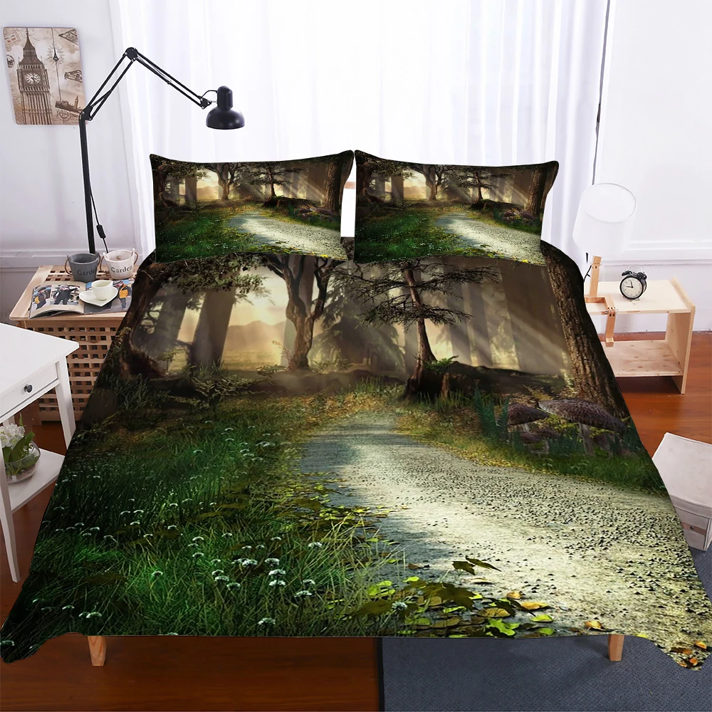 Натуральный вид лес постельный комплект Dreamland постельное белье набор Гриб Солнечный пододеяльник набор двойной полный королева король размер постельное белье - Цвет: Color-3