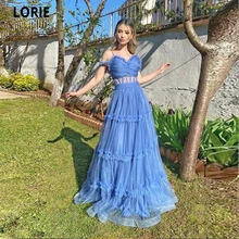 

Lorie Sweetheart Tulle A Line Evening Dress Spaghetti Ruffles Floor Length Special Occasion Arabia Women Dress Party Gown Tiered