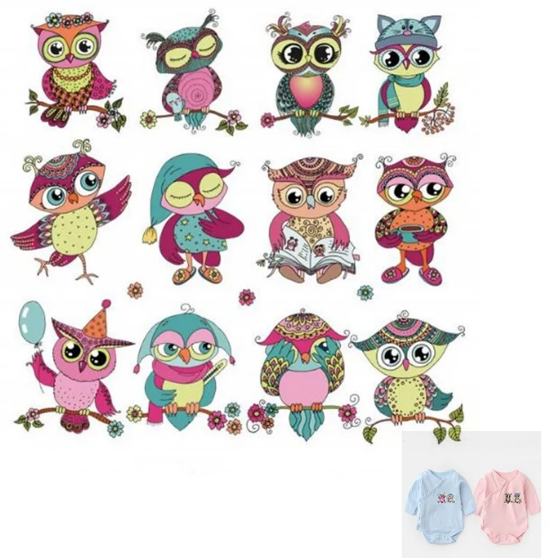 

Set Of Colorful Owl Animals Iron On Patches DIY Accessory Heat Transfer Washable Stickers For Clothes Bag Print Hoodies Jeans