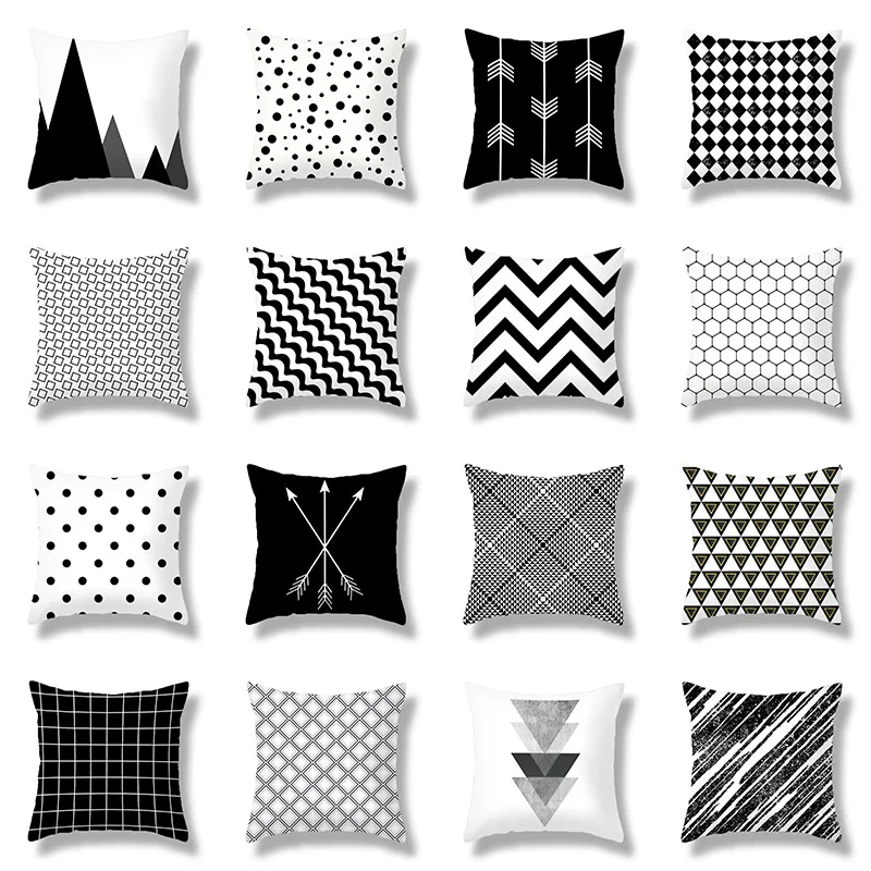 

45x45cm Nordic Black and White Geometry Cushion Cover Sofa Throw Pillows Cover Decorative Couch Pillows Modern Simple Pillowcase