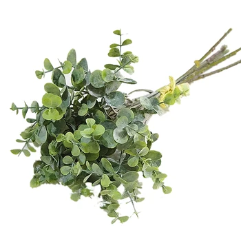 

6 Pcs Eucalyptus Plastic Artificial Leaves Bunch for Home Christmas Wedding Decoration Small Faux Foliage Fake Money Leaf Plant