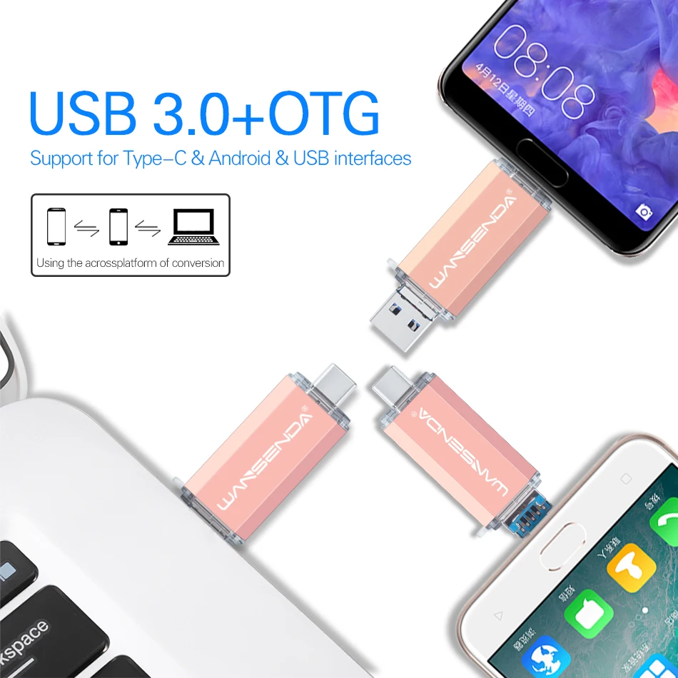 WANSENDA 3 в 1 USB флеш накопитель 0 Type C 512 ГБ 256 128 Флешка 64 32 16 cle для C/PC|USB флэш-накопители|