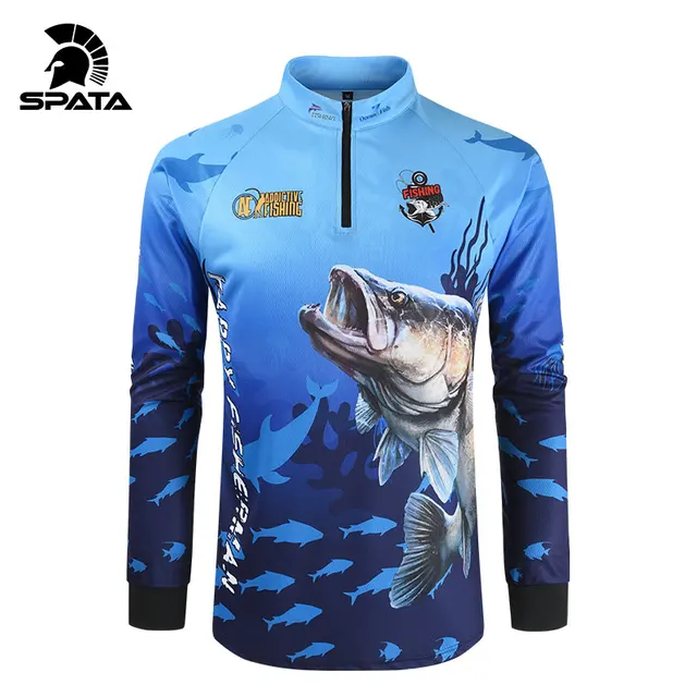 2021 SPATA New Fishing Shirts  Anti-UV Summer Fishing Jerseys Sunscreen Breathable Moisture-Wicking Quick Dry Fishing Clothing Blue