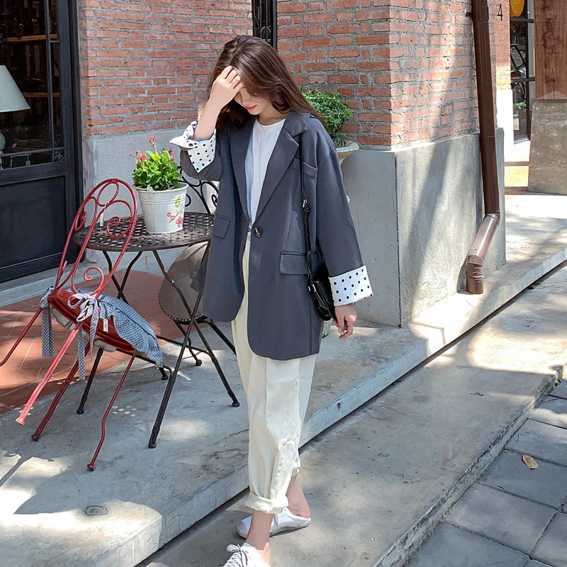 

CHIC Online Celebrity Small Suit Coat Women's Korean-style Loose-Fit 2019 Spring And Autumn Popular New Style Retro Casual Polka
