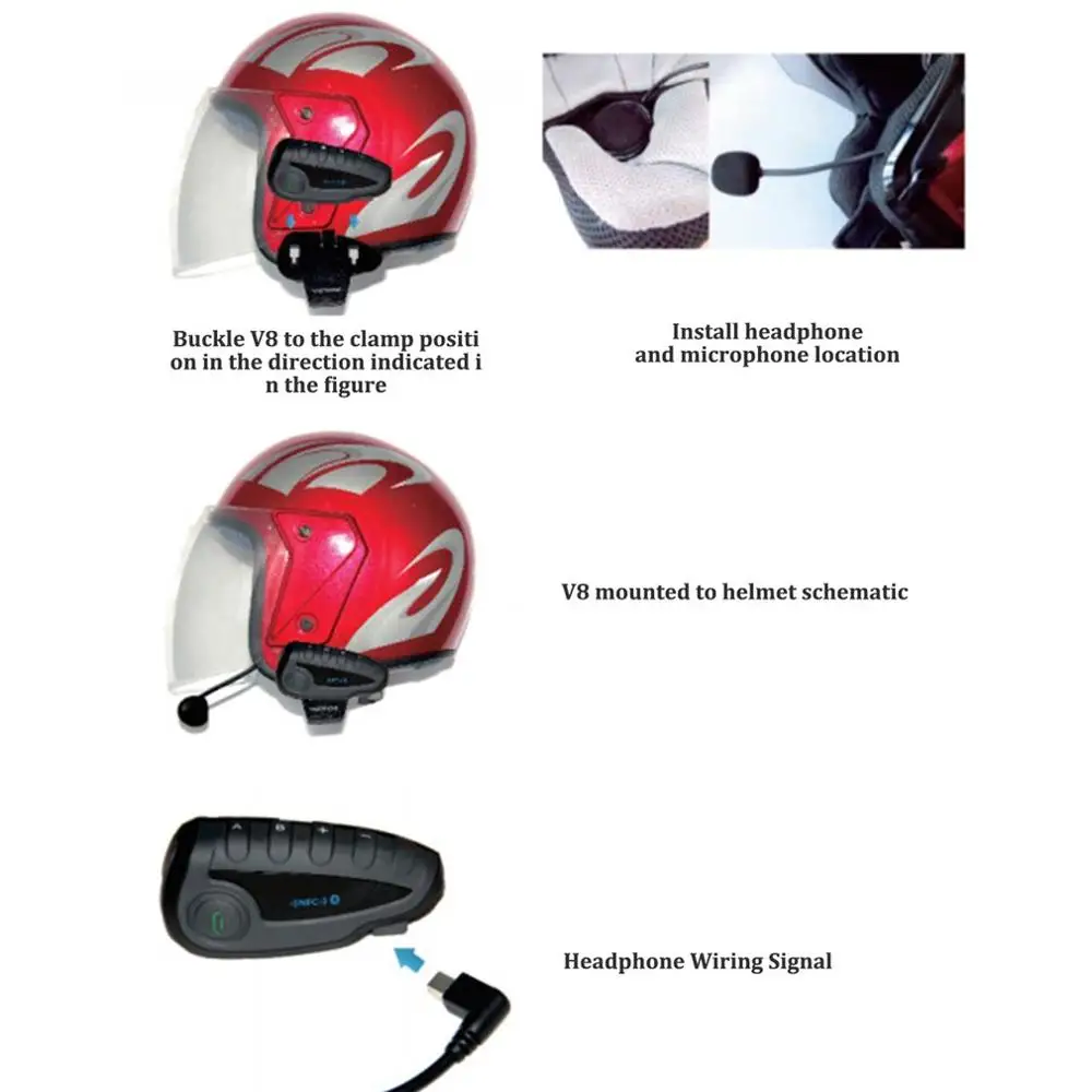 

V8 Motorcycle Helmet Intercom Helmet Headset For Headphones 5 Pilots BT Intercoms FM Radio NFC Remote Control