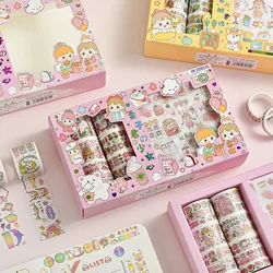10Pcs Tapes and 10 Sheets Stickers Cute Cartoon Character Stationery Set Scrapbooking Journal Diary Decorative Handmade Material
