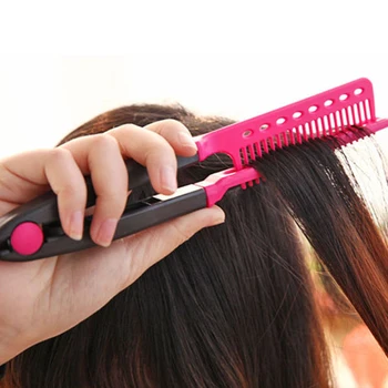 

Multi-function Styling Hair Salon Hairdress V Straightener Comb DIY Folding Hair Straightening Cutting Comb Brush Tool