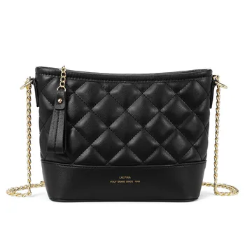 

Genuine Leather Handbags 2019 Contrast Color Messenger Small Square Bag Wild Retro Zipper Pocket Shoulder New Sewing Thread Bag