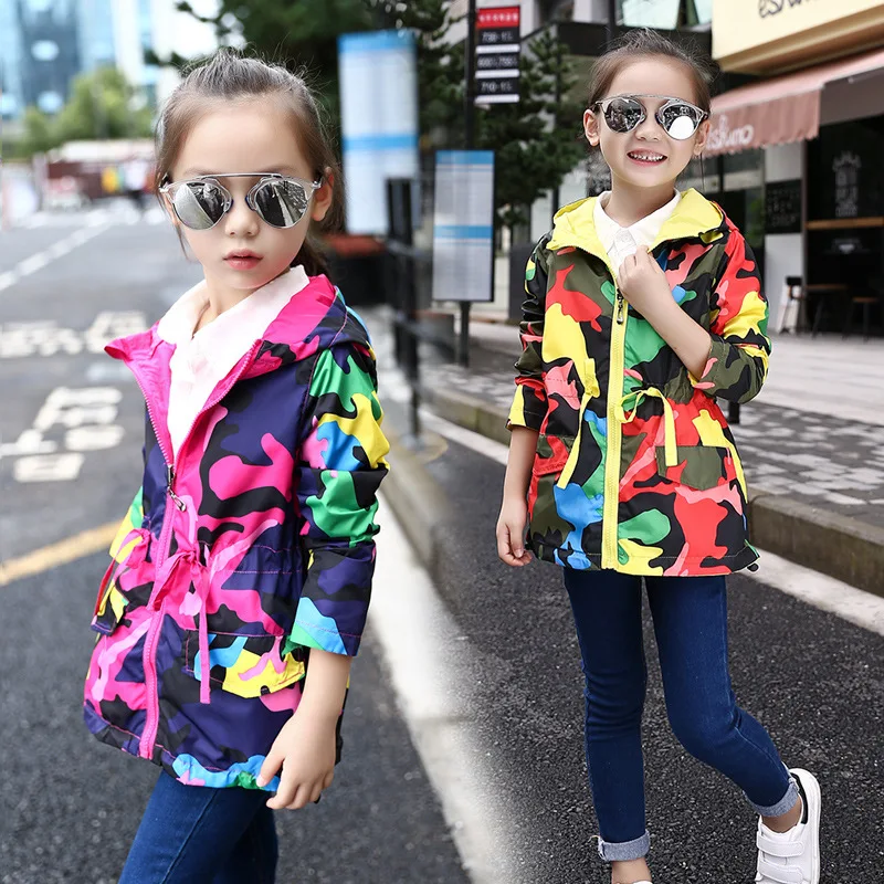 Детская одежда, пальто для девочек 2019 г., новый стиль, весенне-осенний Камуфляжный плащ, Куртка Топы для маленьких девочек, кардиган, куртка