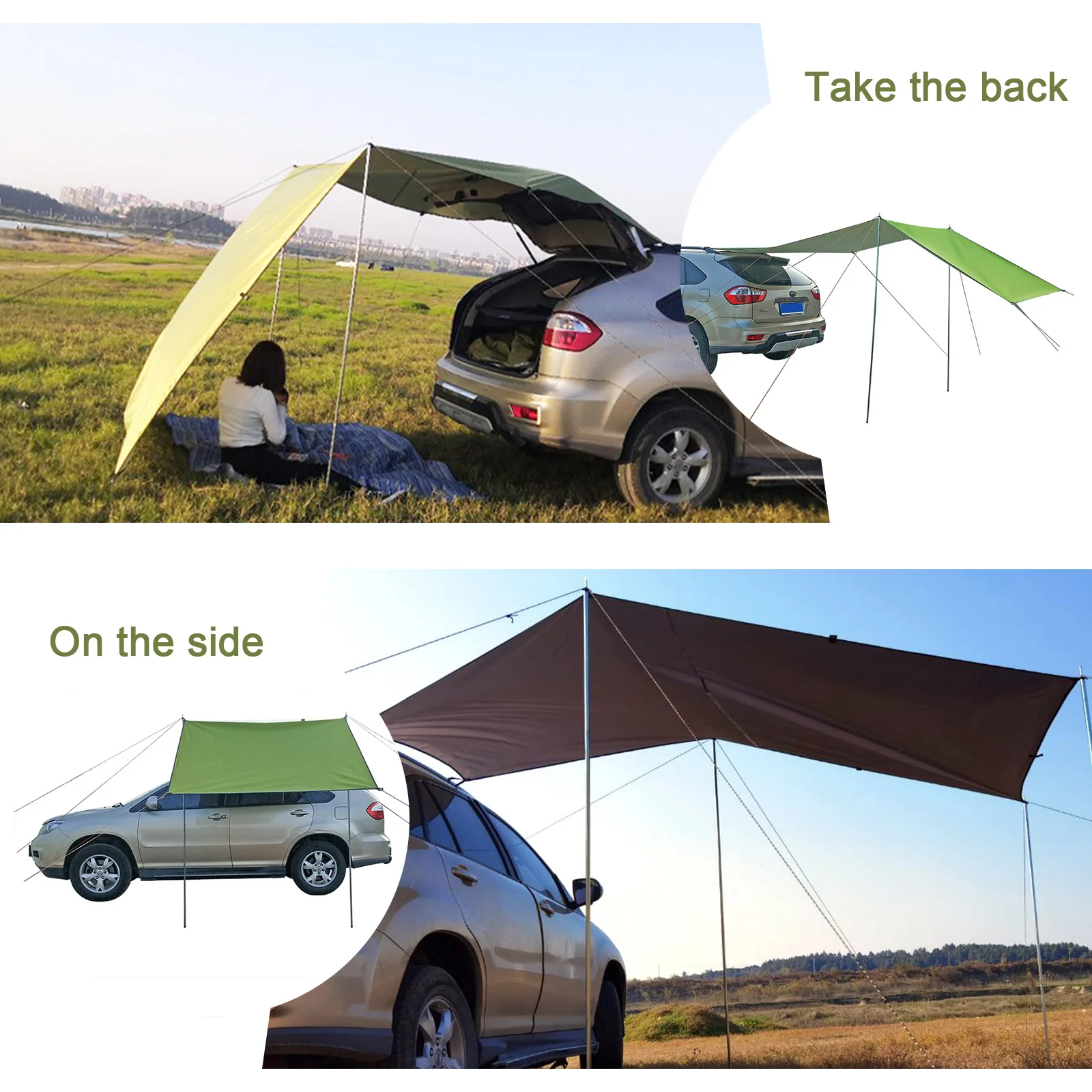Car Rooftop Tent 150/200/440CM Car Camping Shelter Shade Portable Roof Top Tent Awning Waterproof UV SUV Rooftop Rain Canopy Car Accessories