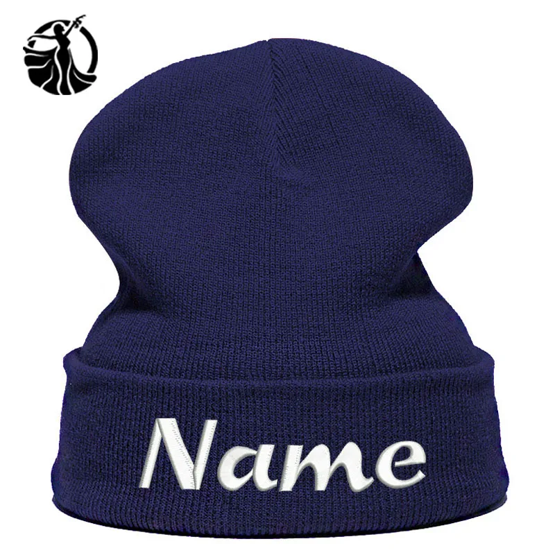 Вязаная шапка Персонализированная на заказ Вышивка текст логотип, название Skullie шапка, вязаная шапка-носок зима осень женская и мужская шапка