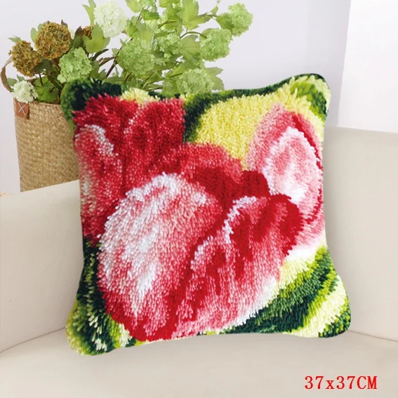Decorative Flower Latch Hook Kits Embroidery Pillow Case Cushion Cover 37x37cm 