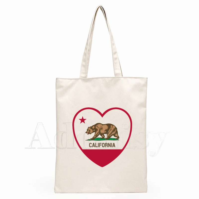 

California Republic Vintage Print Reusable Shopping Bag Women Canvas Tote Bags Printing Eco Bag Cartoon Shopper Shoulder Bags