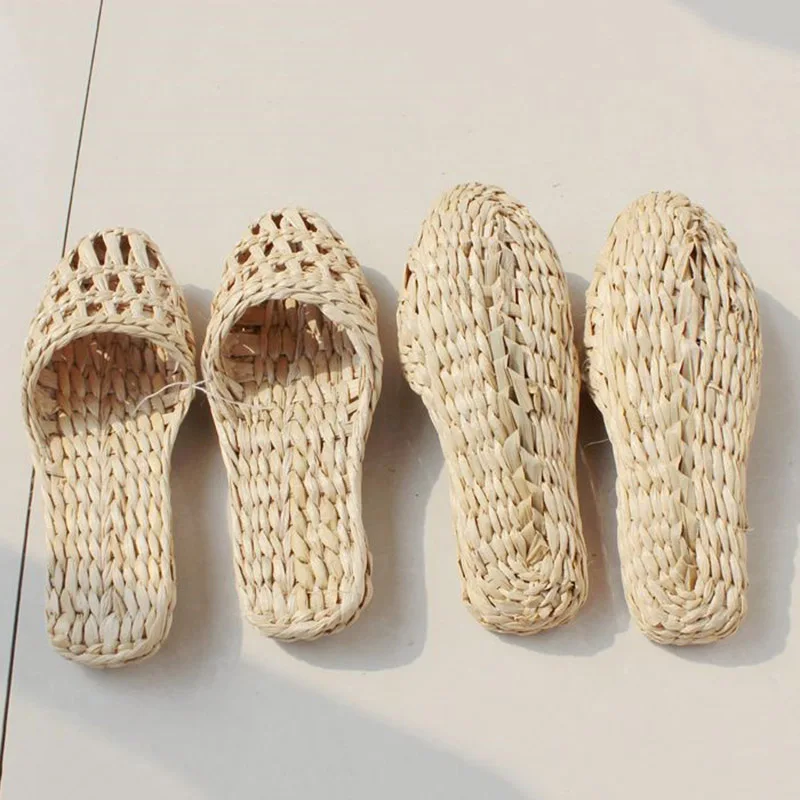 Chinese Style Women Men Straw Slippers Handmade Comfortable Casual Sandals Summer Grass Shoes Unisex Home Shoes Footwear SE5025 (4)