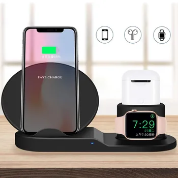 

For Apple watch band 44mm 3 In 1 Qi Wireless Charger Fast Charging For Samsung S9 S8 Note 9 Airpods iPhone XS Max XR X 8 Plus
