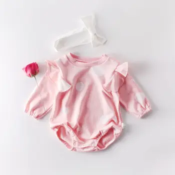 

Toddler Baby Dot Print Ruffles Clothing Romper Candy Pink White Color Sweet Girls Spring Autumn Kids Clothes