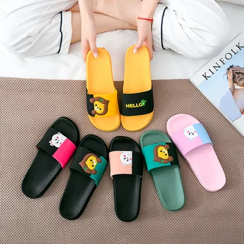

Lovers Slippers Beach Footwear Women Floor Shoes Female summer Cartoon Cute hello-letters Slides