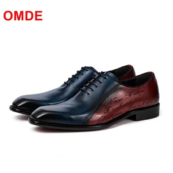 

OMDE New Arrival Formal Shoes Men Italy Style Genuine Leather Laser Technology Letters Oxford Shoes Handmade Dress Shoes