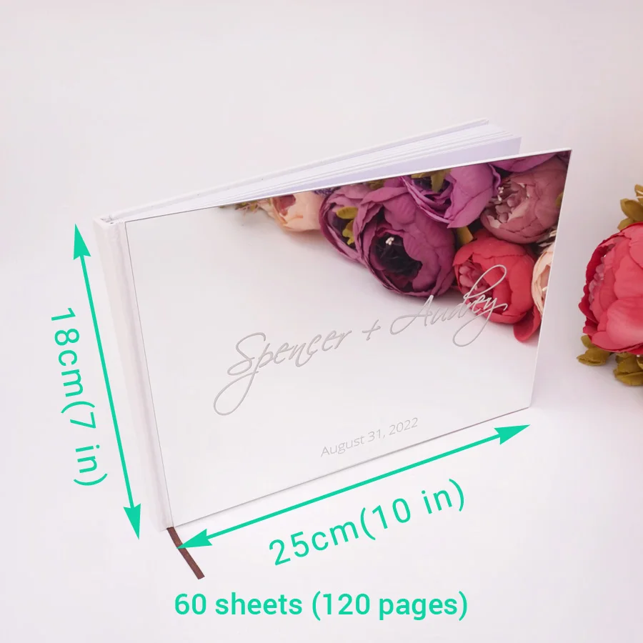 Horizontal Personalized Album Mirror White Blank Wedding Signature Guestbook Acrylic Sticker Check in Book 10x7 Inches