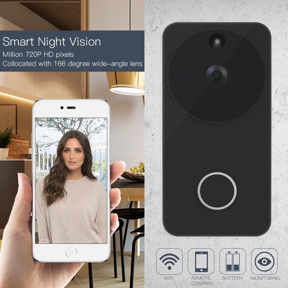 WiFi смарт-видео дверной звонок Беспроводная камера Full HD PIR Обнаружение движения камера ночного видения работа с Alexa Echo Show