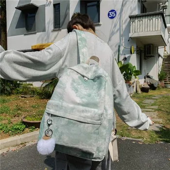 

Canvas Tie-dye Schoolbag Female Junior High School Student Large-capacity Korean High School College Student Ins Simple Backpack