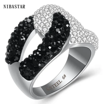 

Black and Clear Austria Crystal Cross Stainless Steel ring wedding engagement Rings women jewelry