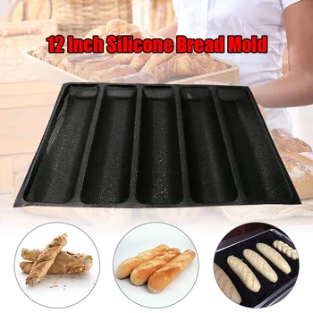 

5 Cavity 12Inch Silicone Bread Mould Non Stick Trays for Bakery Roll Toasting FP8