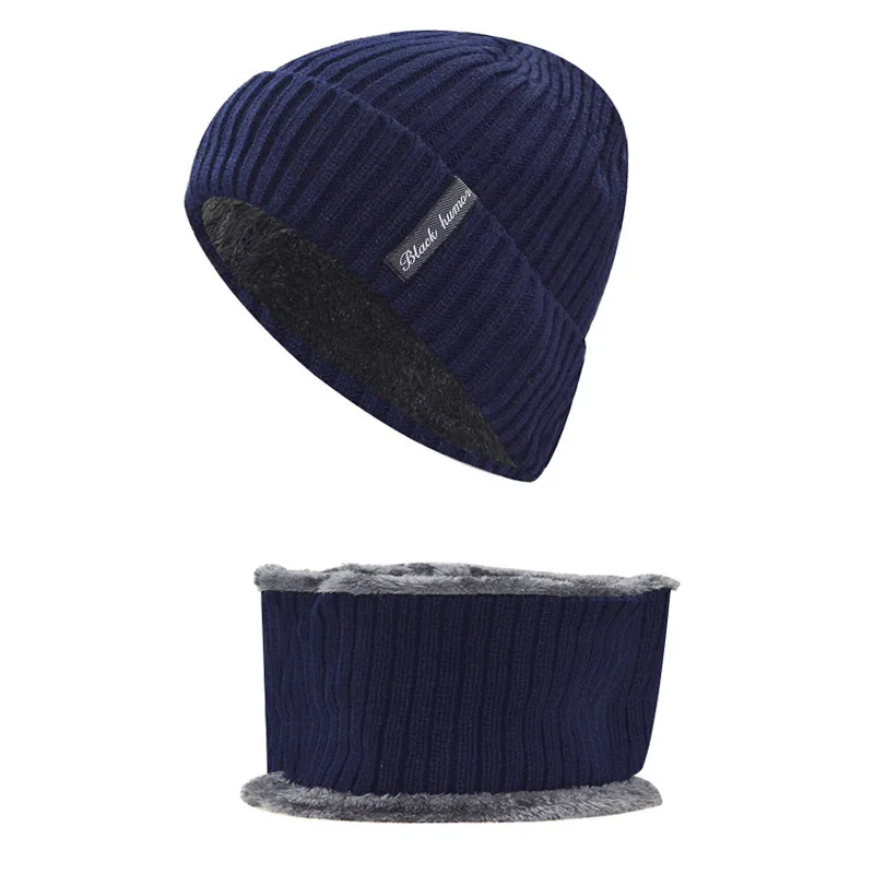 

Quality Beanies For Ladies Collar Earmuff Double-layer Velvet Knitted Caps For Men Solid Colors Autumn Winter Outdoor Warm Wear