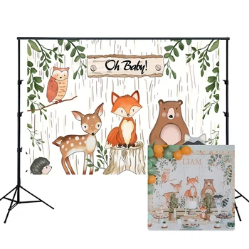 

Woodland Theme Baby Shower Backdrops Birthday Party Banner Oh Baby Photo Background Cake Table Scene Setter Wall Decorations