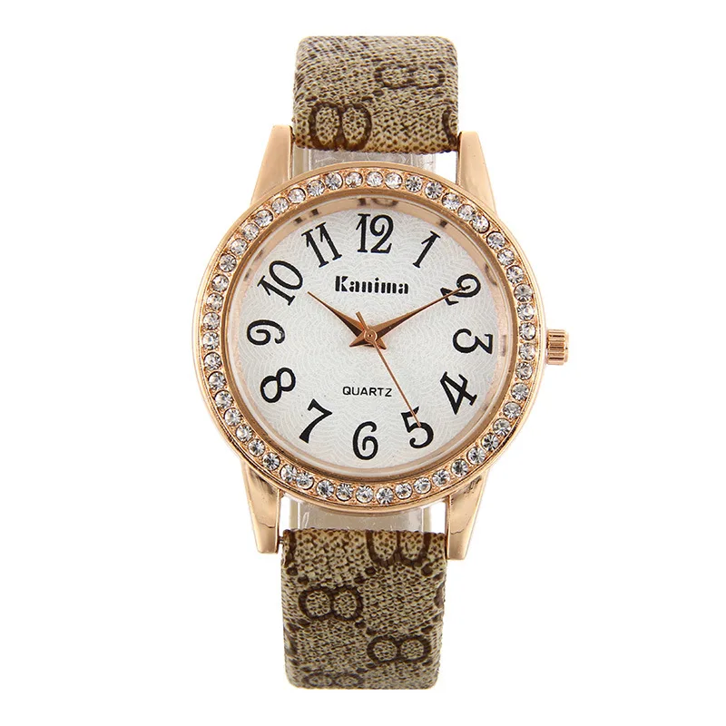 

Hot Selling Diamond Set with Numbers Printed Women's Canvas Pattern Belt Watch Simple Men And Women Students Quartz Watch