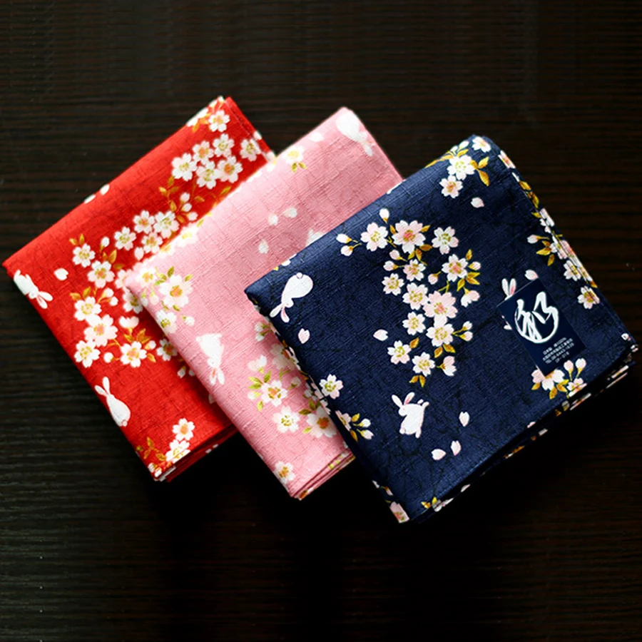  New Arrival Japanese Style Nice Handkerchiefs for Female Floral and Rabbit Pattern Big Square Towel