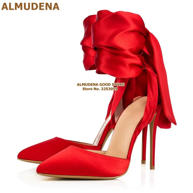 红色黑色色丁布后跟大蝴蝶结系带凉鞋尖头单鞋CL款 (13)