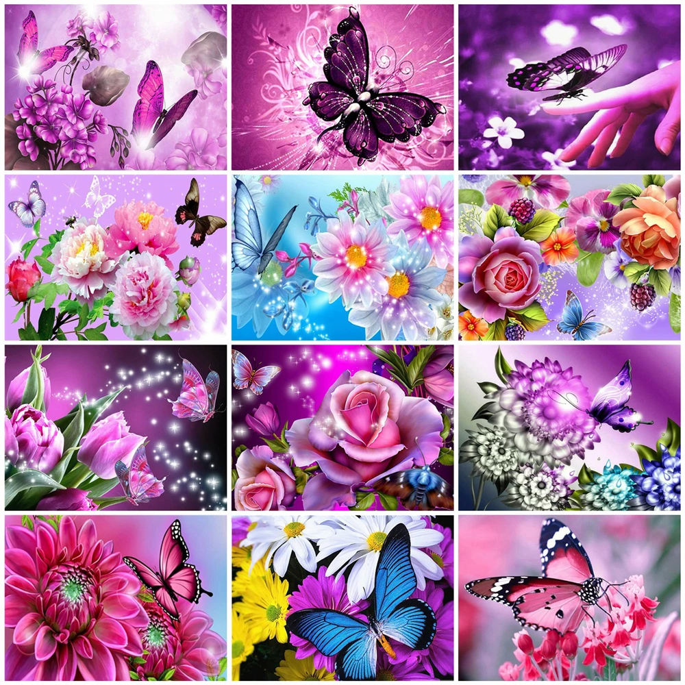 HUACAN-Picture-By-Numbers-Butterfly-Flower-Oil-Painting-Animals-Hand-Painted-Acrylic-On-Canvas-DIY-Wall