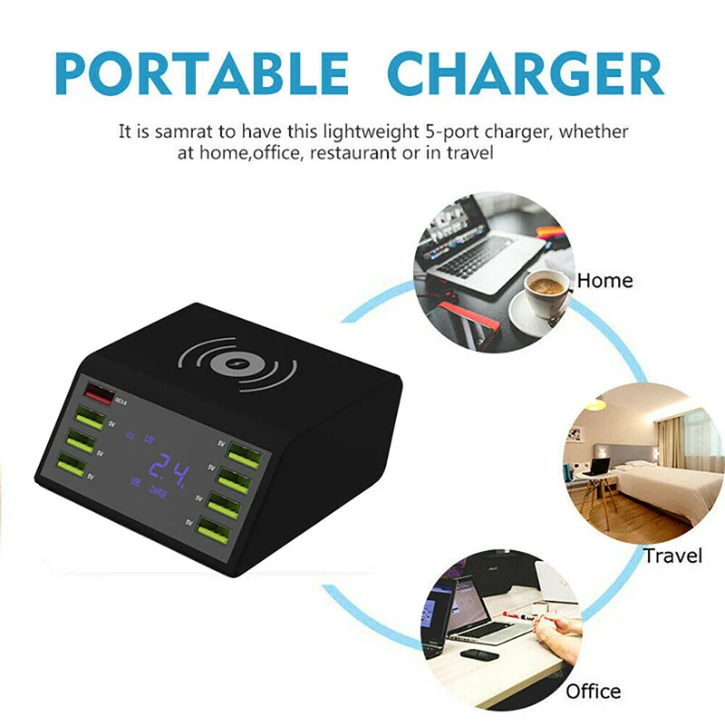 8 портов USB настенное Зарядное устройство QC 3,0 Smart Мощность адаптер ЖК-дисплей Дисплей зарядная док-станция для Зарядное устройство для samsung Galaxy S10e S10 S8 S9 плюс