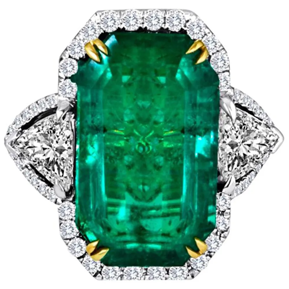 

Fashion Large Princess Cut Green Blue Stone Ring Bague Bridal Set Fashion Jewelry Silver Color Prong Setting Zircon Ring