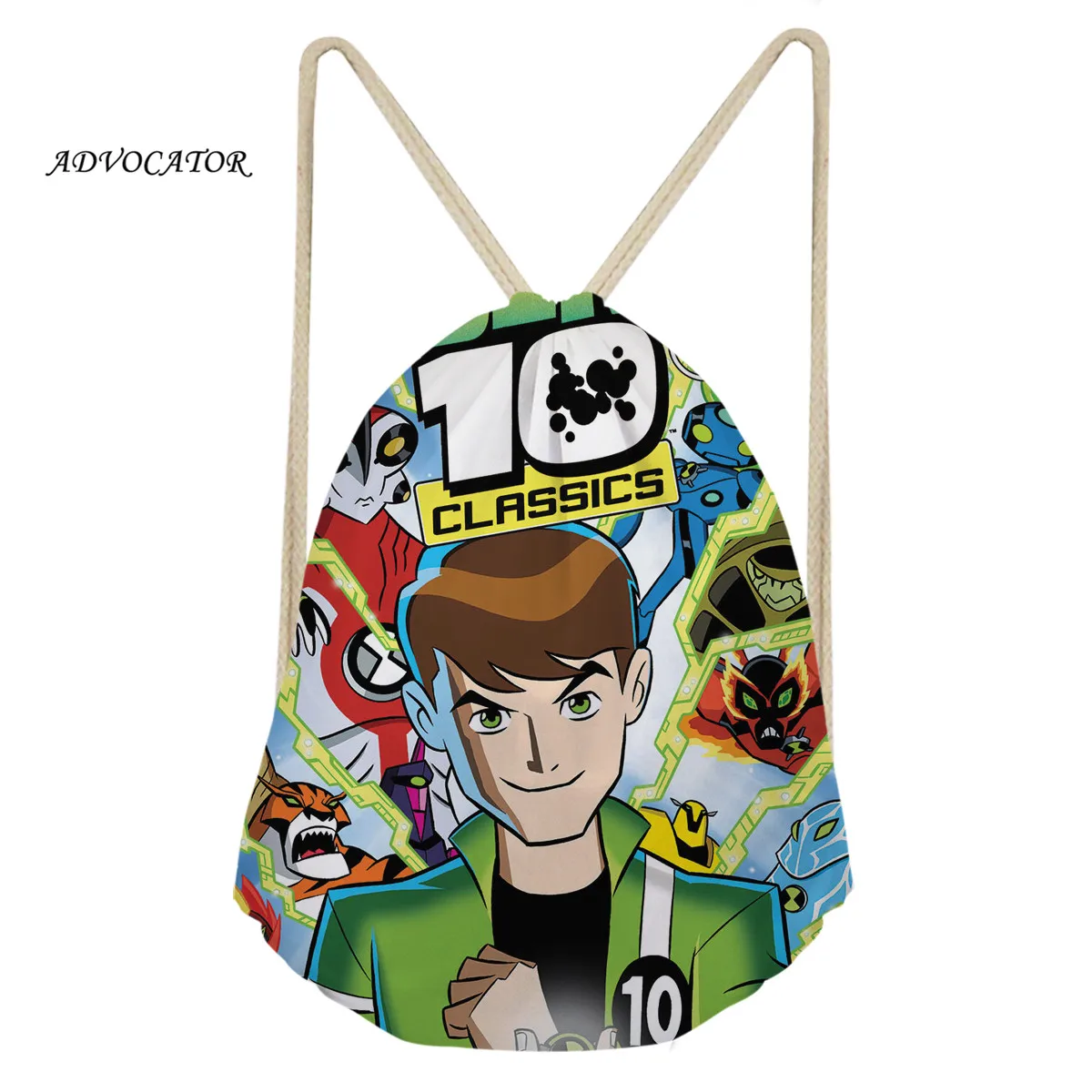 ADVOCATOR Ben 10, Детский 3D рюкзак на шнурке, водонепроницаемый спортивный рюкзак для мальчиков и девочек, повседневная сумка для хранения, карман, Mochila Saco