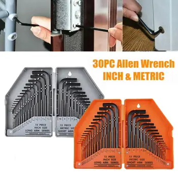 

Wrench 30-piece Allen Wrench Hex Key Industrial Grade Metric Inch Flat Head Hex Wrench Set L-type Wrench Hand Tool Kit With Case