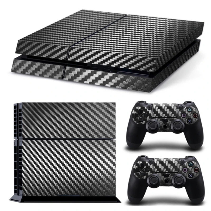 Console Carbon Fiber Skin Sticker Wrap Controller Dustproof Vinyl Cover Decal Protective Case Shell Compatible with PS4 