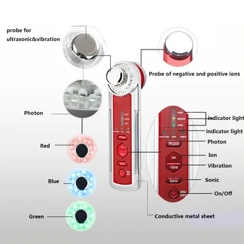 

4 in 1 Multi-fonction Facial Skin Care Beauty Machine with 3MHz Ultrasonic+3 colors Photon(Red/Blue/Green)+Ion+Vibration