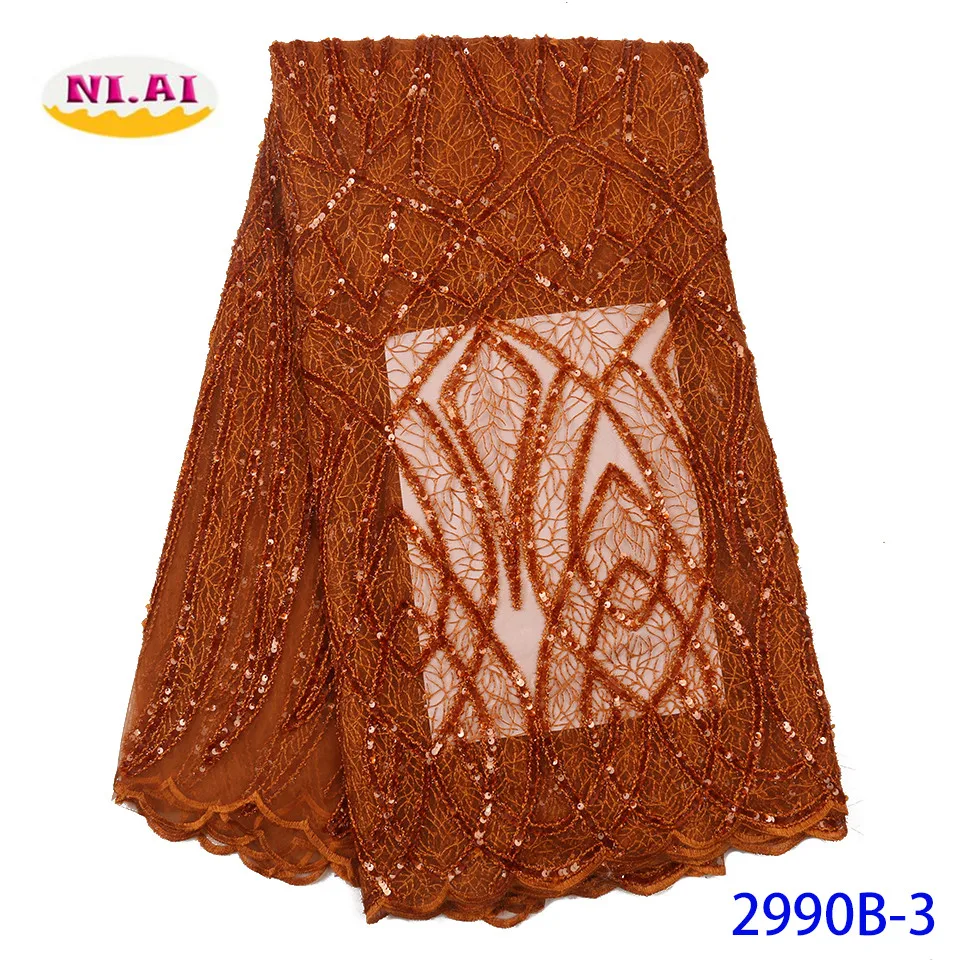 NIAI Latest French Sequins Tulle Lace Material High Quality Nigerian Lace Fabrics Embroidered African Lace Fabric XY2990B-6